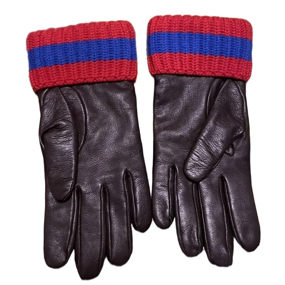 $1280 Gucci Women’s Lambskin Leather/Cashmere Gloves 8.5